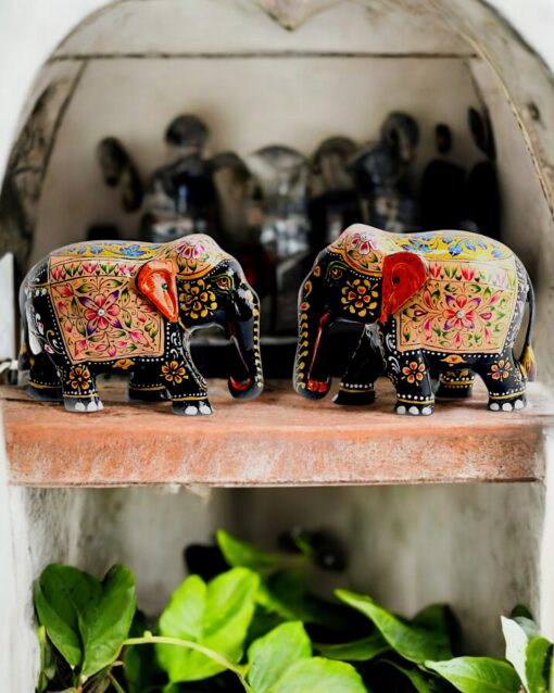 Wood Hand Painted Elephant Hand Carved Elephant Home Decor - Image 2