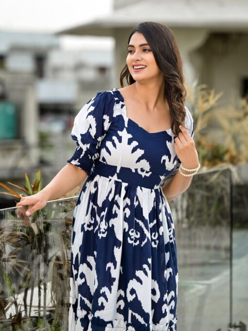 Pure Cotton Stitched Flared/A-line Gown (Blue) - Image 4