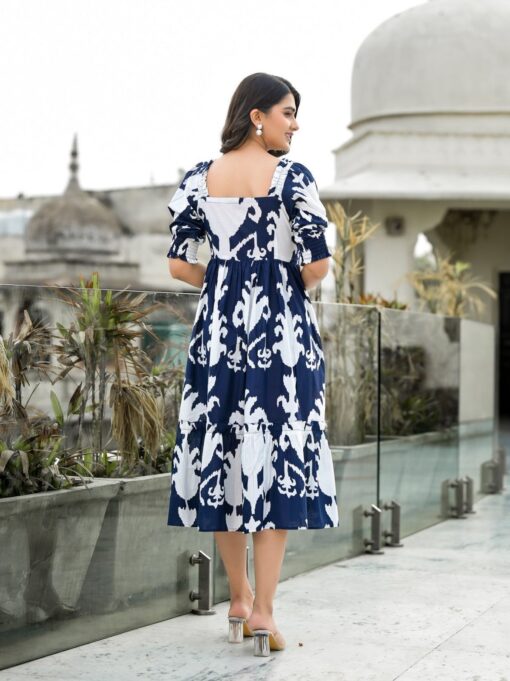 Pure Cotton Stitched Flared/A-line Gown (Blue) - Image 2