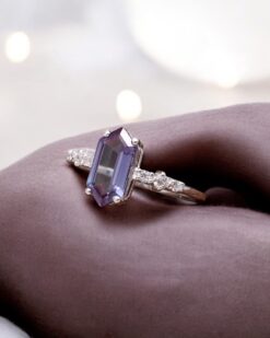 Alexandrite Elongated Hexagon Shape Sterling Silver Ring