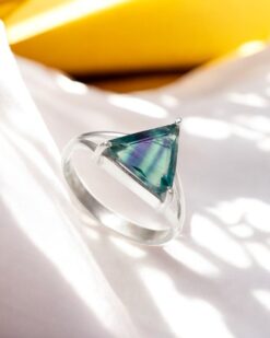 Natural Fluorite Triangle Shape Sterling Silver Ring