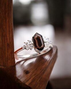Natural Smoky Quartz Hexagon 925 Sterling Silver Ring