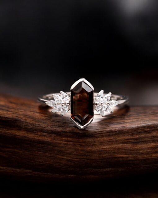 Natural Smoky Quartz Hexagon 925 Sterling Silver Ring - Image 2