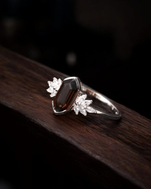Natural Smoky Quartz Hexagon 925 Sterling Silver Ring - Image 4