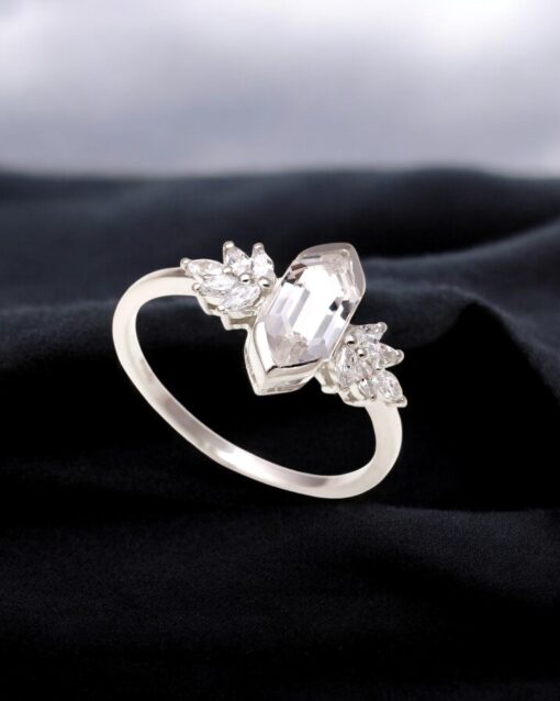 Natural White Crystal Hexagon  925 Sterling Silver Ring - Image 3