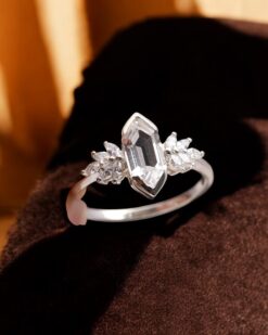 Natural White Crystal Hexagon  925 Sterling Silver Ring