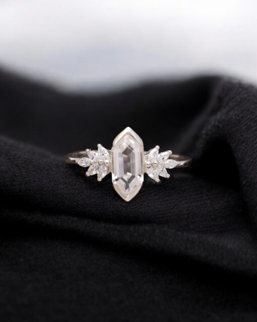 Natural White Crystal Hexagon  925 Sterling Silver Ring - Image 2