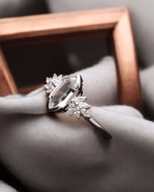 Natural White Crystal Hexagon  925 Sterling Silver Ring - Image 4