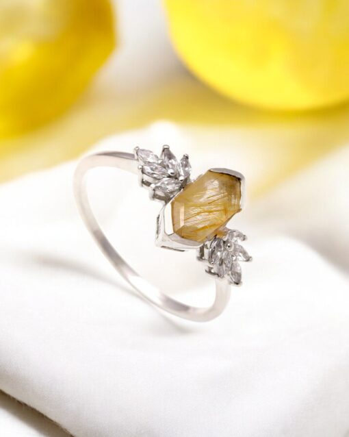 Natural Golden Rutile Quartz Sterling Silver Ring - Image 4