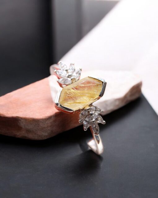 Natural Golden Rutile Quartz Sterling Silver Ring - Image 2