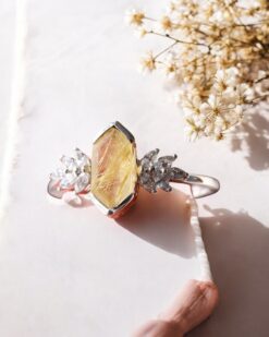 Natural Golden Rutile Quartz Sterling Silver Ring