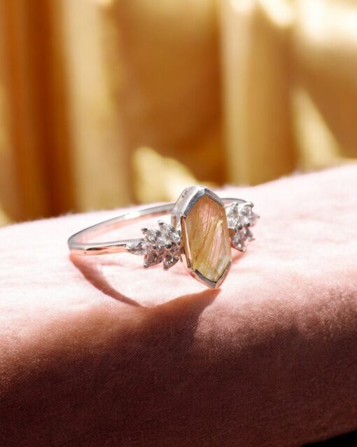 Natural Golden Rutile Quartz Sterling Silver Ring - Image 3