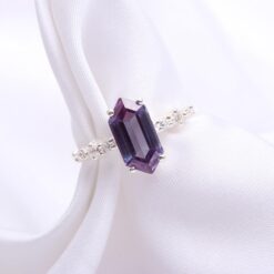 Alexandrite Elongated Hexagon Shape Sterling Silver Ring