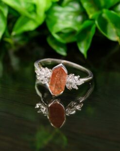 Natural Sunstone Hexagon Sterling Silver Ring