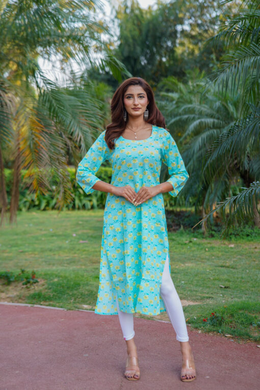 Women Pure Cotton Kurta, Trouser/Pant Set (Turquoise Green Color) - Image 9