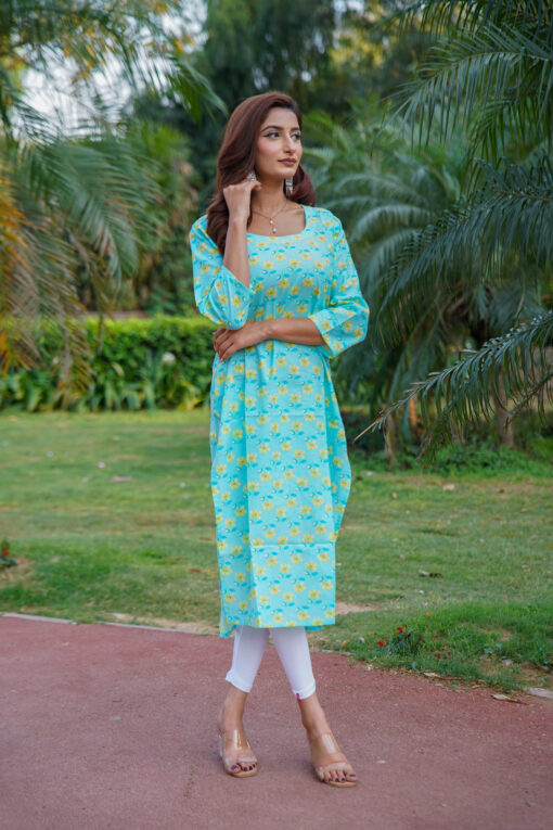 Women Pure Cotton Kurta, Trouser/Pant Set (Turquoise Green Color) - Image 6