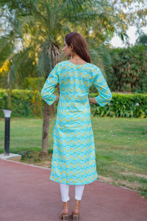 Women Pure Cotton Kurta, Trouser/Pant Set (Turquoise Green Color) - Image 5