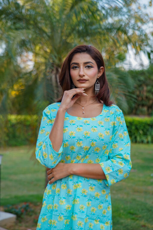 Women Pure Cotton Kurta, Trouser/Pant Set (Turquoise Green Color) - Image 10