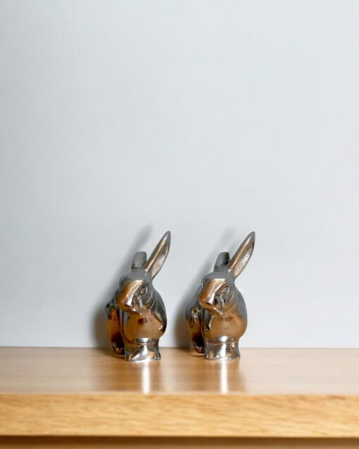 Sleek Sitting Rabbit in Silver Finish Set Of 2Pc - Image 3
