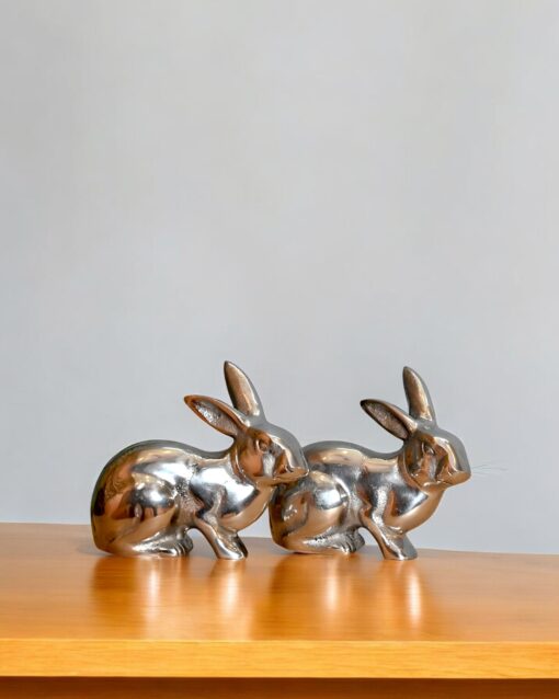 Sleek Sitting Rabbit in Silver Finish Set Of 2Pc - Image 2