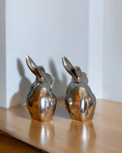 Sleek Sitting Rabbit in Silver Finish Set Of 2Pc - Image 4