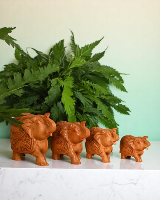 Wooden Elephant Caravan with Intricate Animal Carvings - Image 3