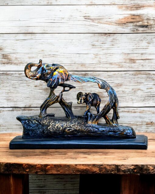 Elephant Love in Shine Polarized Mother & Calf Figurine