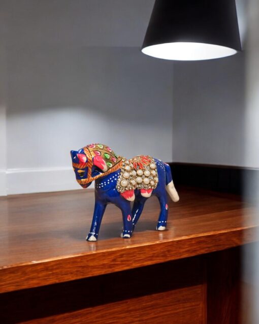 Royal Blue Meenakari Horse with Kundan Embellishments