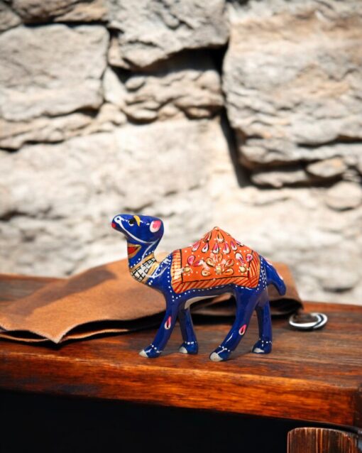 Handcrafted Blue Camel with Vibrant Orange Lawazma - Image 3