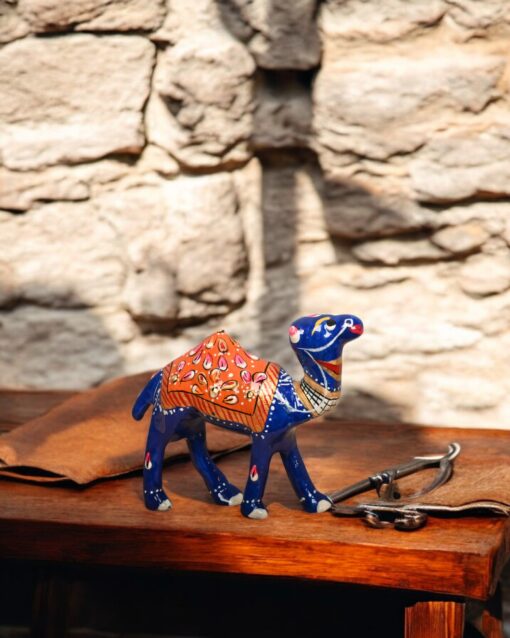 Handcrafted Blue Camel with Vibrant Orange Lawazma - Image 4