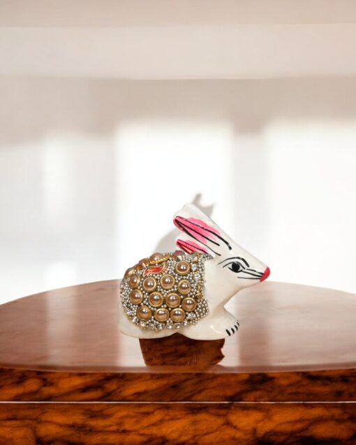 Graceful Meenakari White Bunny with Kundan Embellishments - Image 4