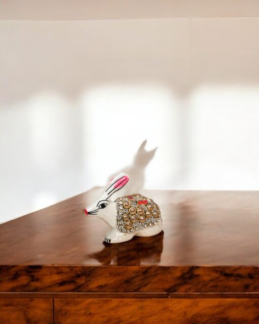 Graceful Meenakari White Bunny with Kundan Embellishments - Image 2
