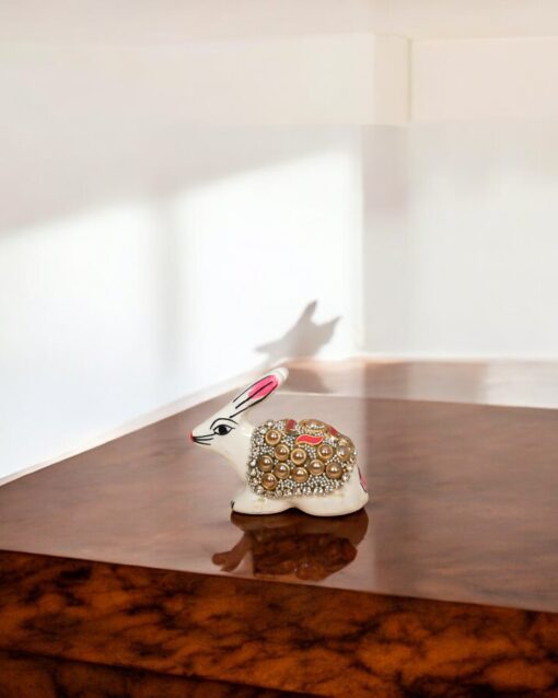 Graceful Meenakari White Bunny with Kundan Embellishments