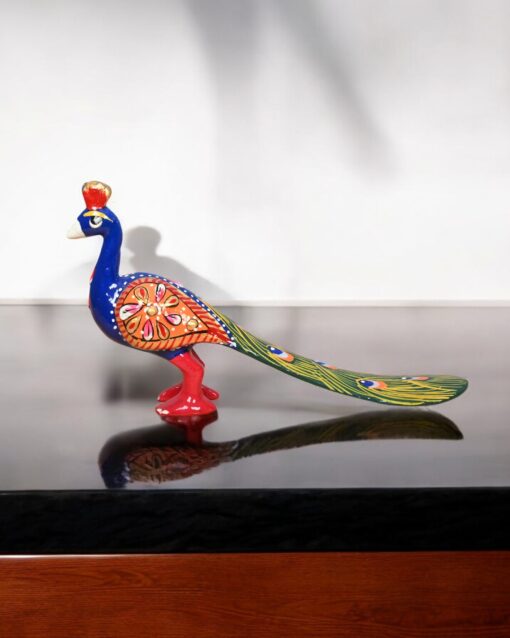 Peacock Pride Blue Body with Green Meenakari Plumage - Image 2
