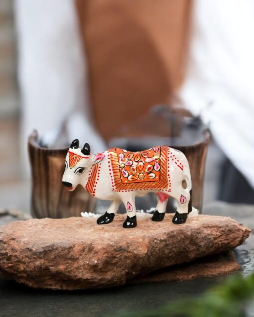 Eternal Prosperity White Kamdhenu Cow Metal Art - Image 3