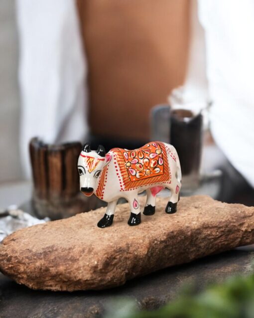 Eternal Prosperity White Kamdhenu Cow Metal Art