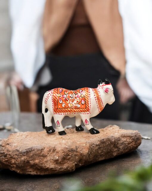 Eternal Prosperity White Kamdhenu Cow Metal Art - Image 2