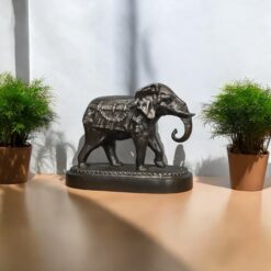 Regal Black Metal Elephant on Display Stand