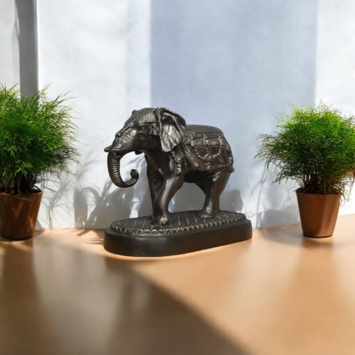 Regal Black Metal Elephant on Display Stand - Image 3
