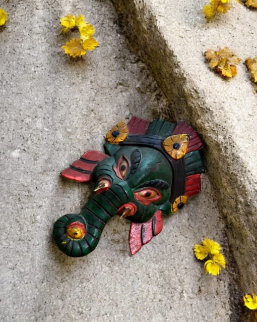 Divine Presence Handcrafted Wooden Ganesh Mural (Green) - Image 3