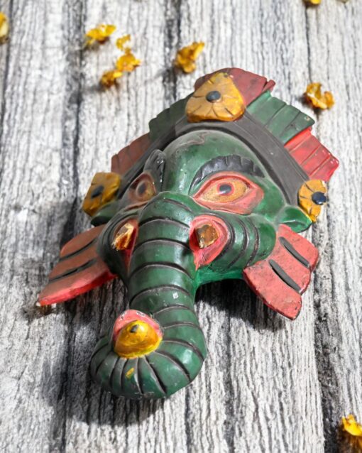 Divine Presence Handcrafted Wooden Ganesh Mural (Green) - Image 5
