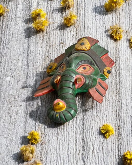 Divine Presence Handcrafted Wooden Ganesh Mural (Green) - Image 6