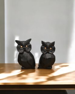 Jet Black Abstract Owl Duo Modern Decor Accent