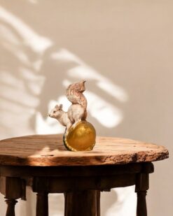 Charming Polyresin White Squirrel Sitting on Nut Figurine