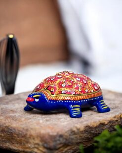 Royal Tortoise Meenakari Metal Art with Red and Blue Shell