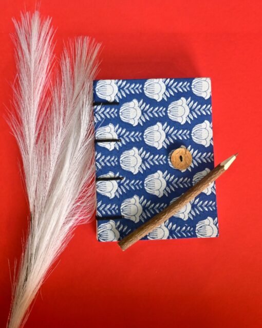 White Floral Print Blue Cloth Journal