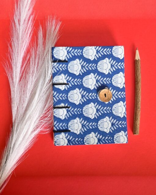 White Floral Print Blue Cloth Journal - Image 5