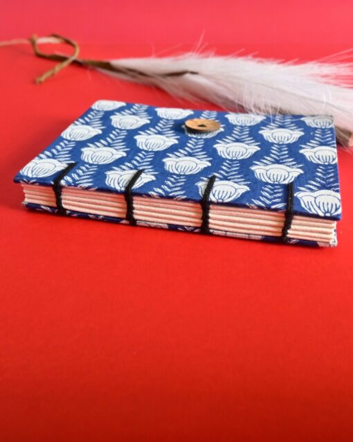 White Floral Print Blue Cloth Journal - Image 2