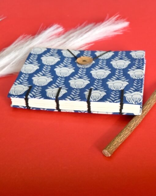 White Floral Print Blue Cloth Journal - Image 3