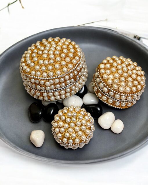 Lac and Metal Keepsake Box Set with Golden Pearl Accents